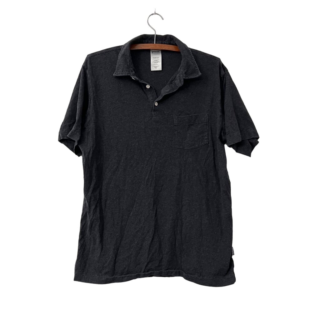 Patagonia Mens Charcoal Gray Organic Cotton Short Sleeve Polo Shirt Size Medium
